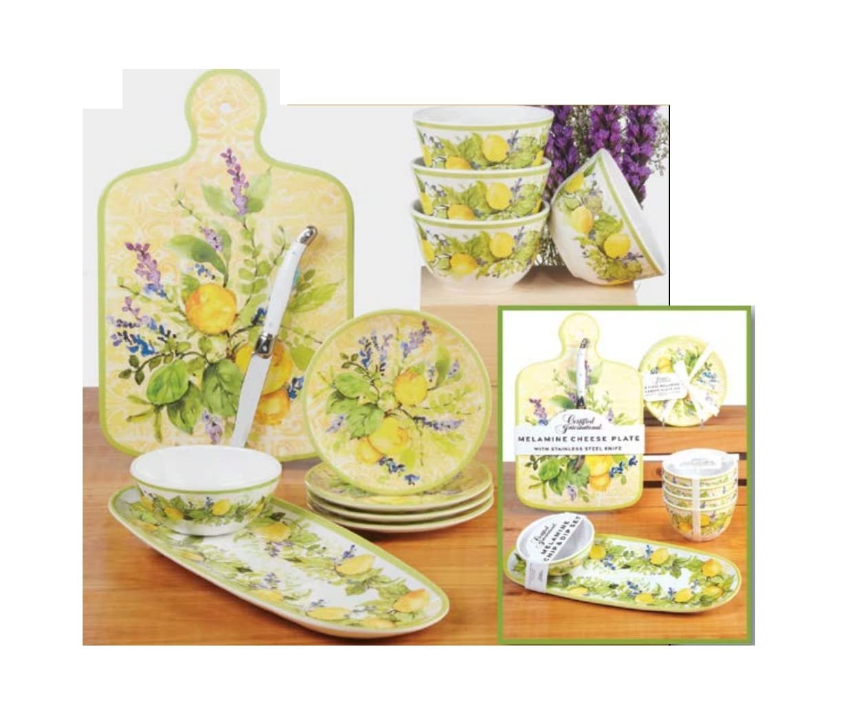Certified International Lemon Zest Oval Tray with Dip Bowl Set, 15-inch Length (40888)
