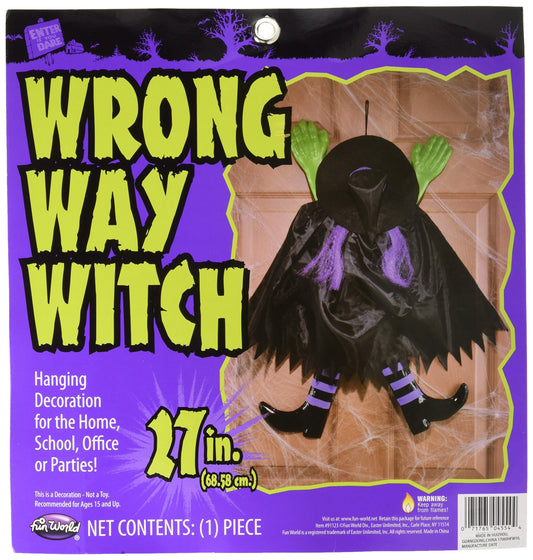 Fun World Funny Backwards Witch Purple Hanging Halloween Decoration