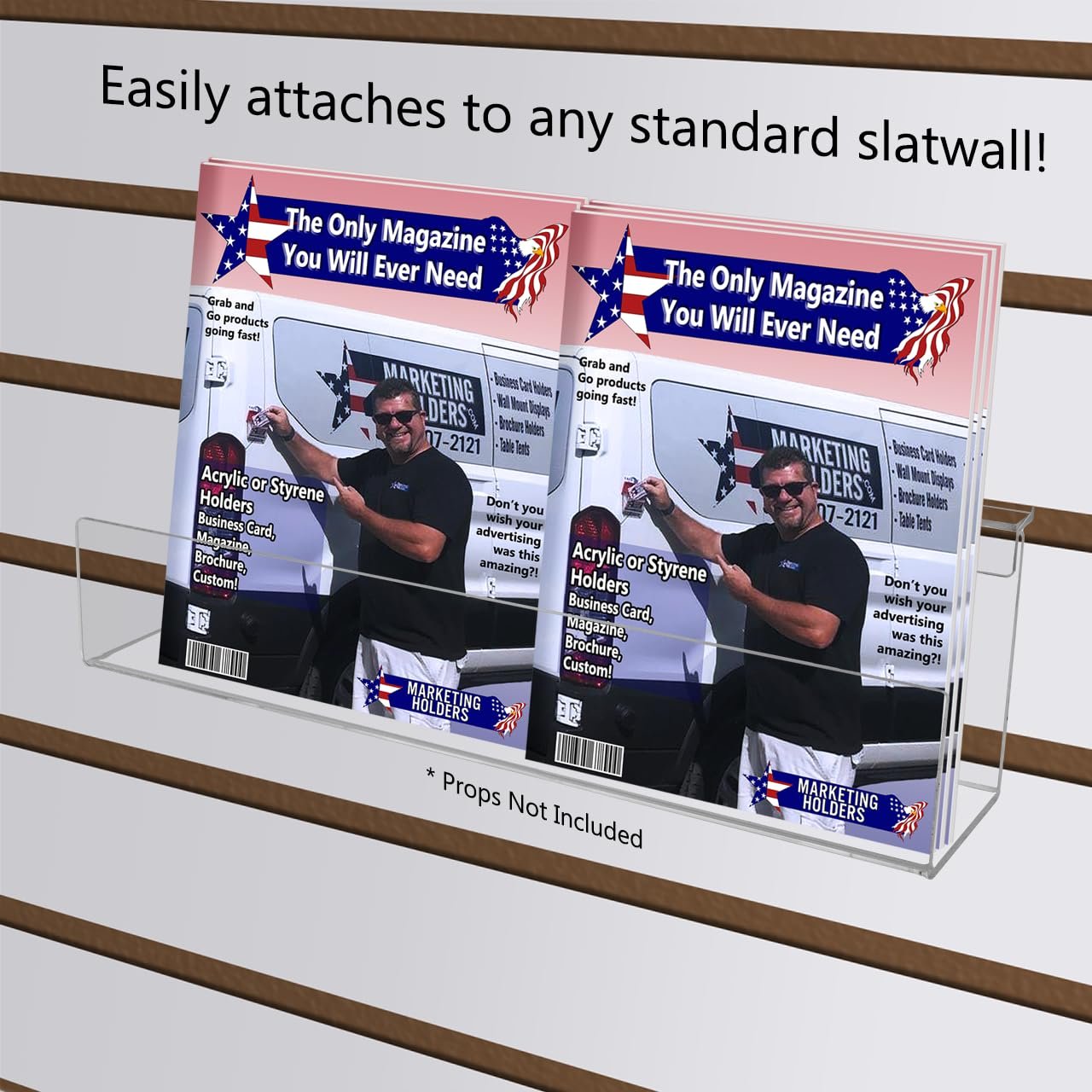 Marketing Holders Acrylic Slatwall J Shelf 12 Inch Wide by 2.5 Inch Deep Clear Floating Retail Product Display for Salons Boutiques and Specialty Shops