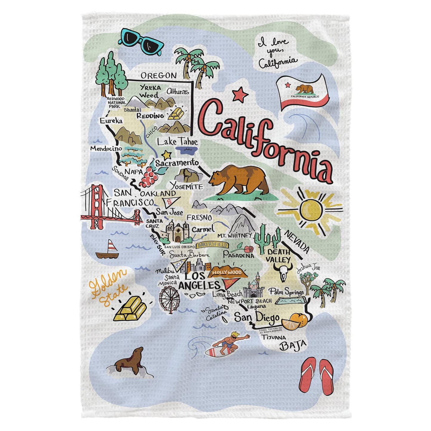 Fish Kiss® 16"x24" Map Dish Towel is of 100% Microfiber Waffle Weave Making it Super Absorbent, Soft & Machine Washable - Map Kitchen Towel,Map Dish Cloth is Multi Purpose