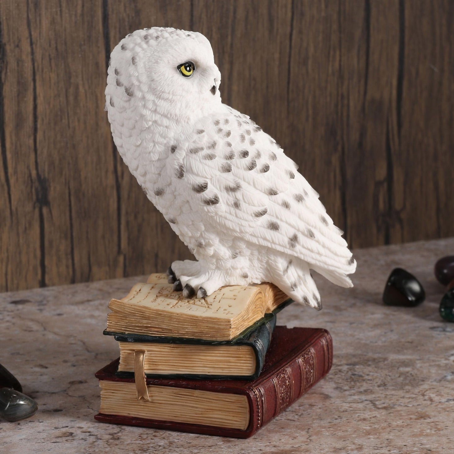 Veronese Design 6 7/8 Inch Snowy Owl Perching On Stack of Books Resin Sculpture Hand Painted Figurine Animal Home Decor Statue