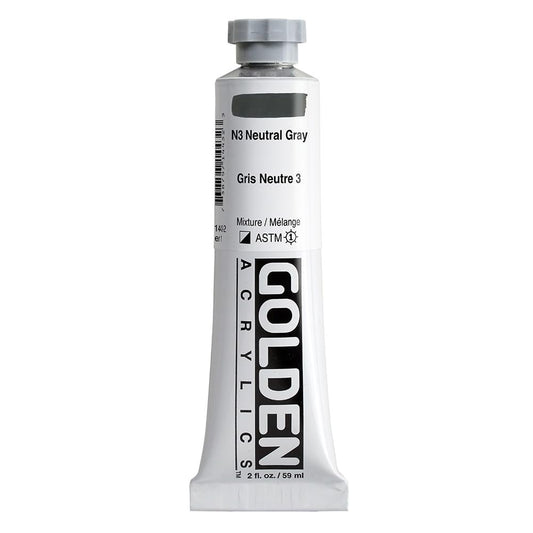 GOLDEN Heavy Body Acrylics, N3 Neutral Gray, 2 fl. oz. Tube, Professional Acrylic Paint, Semi-Opaque