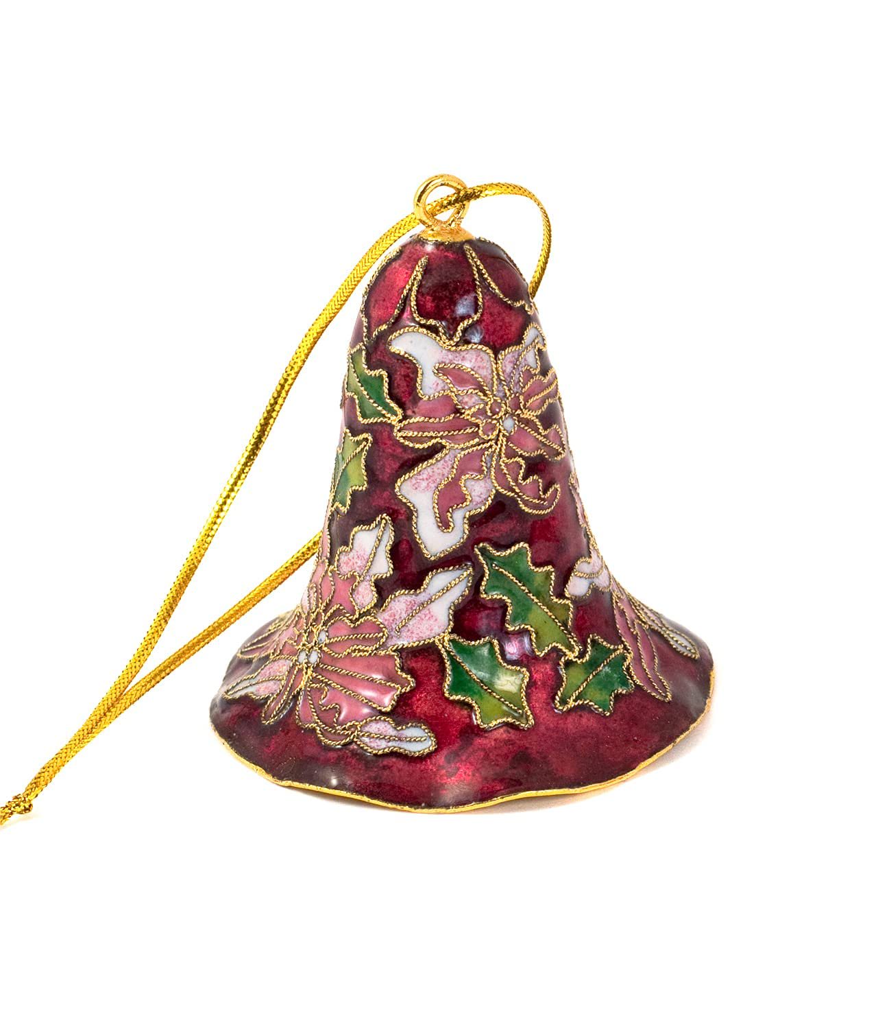 Value Arts Handmade Cloisonne Red Poinsettia Bell Ornament