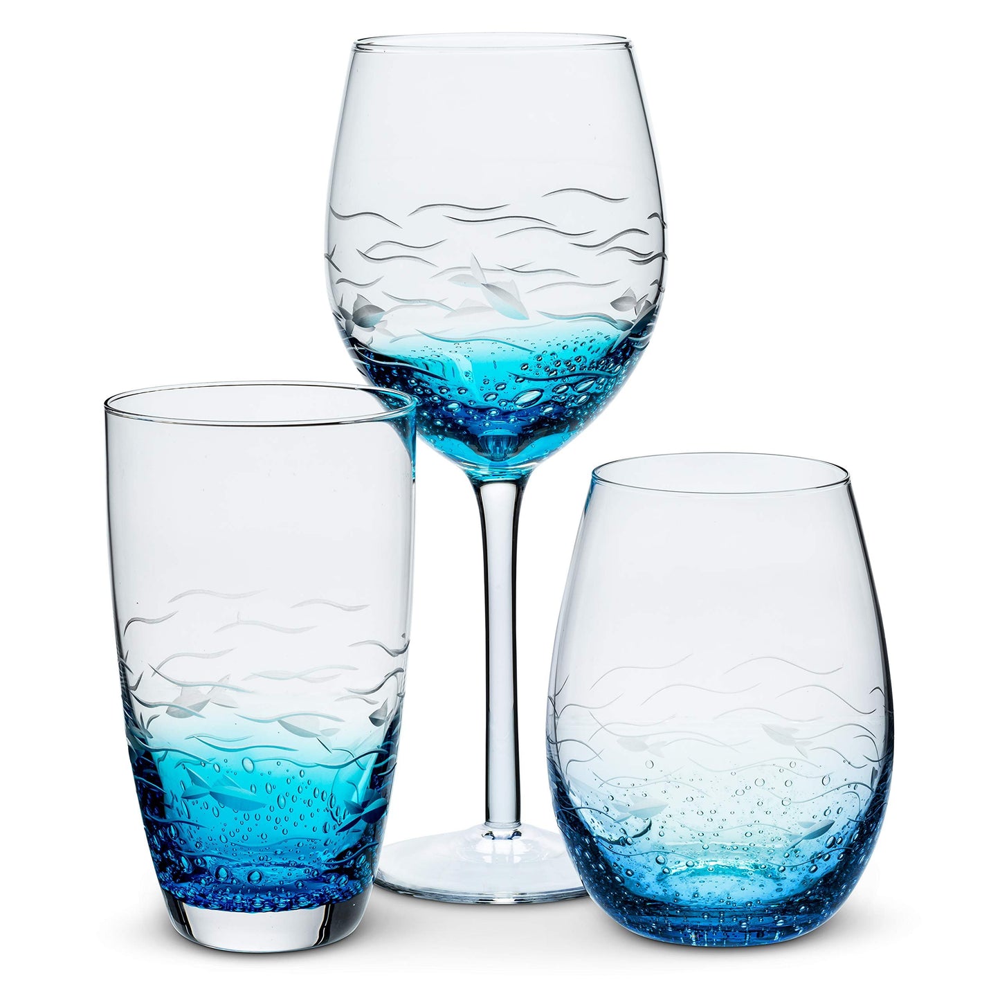 Abbott Collection 27-Sardinia-SG Fish Cut Stemless Goblet, Blue/Clear