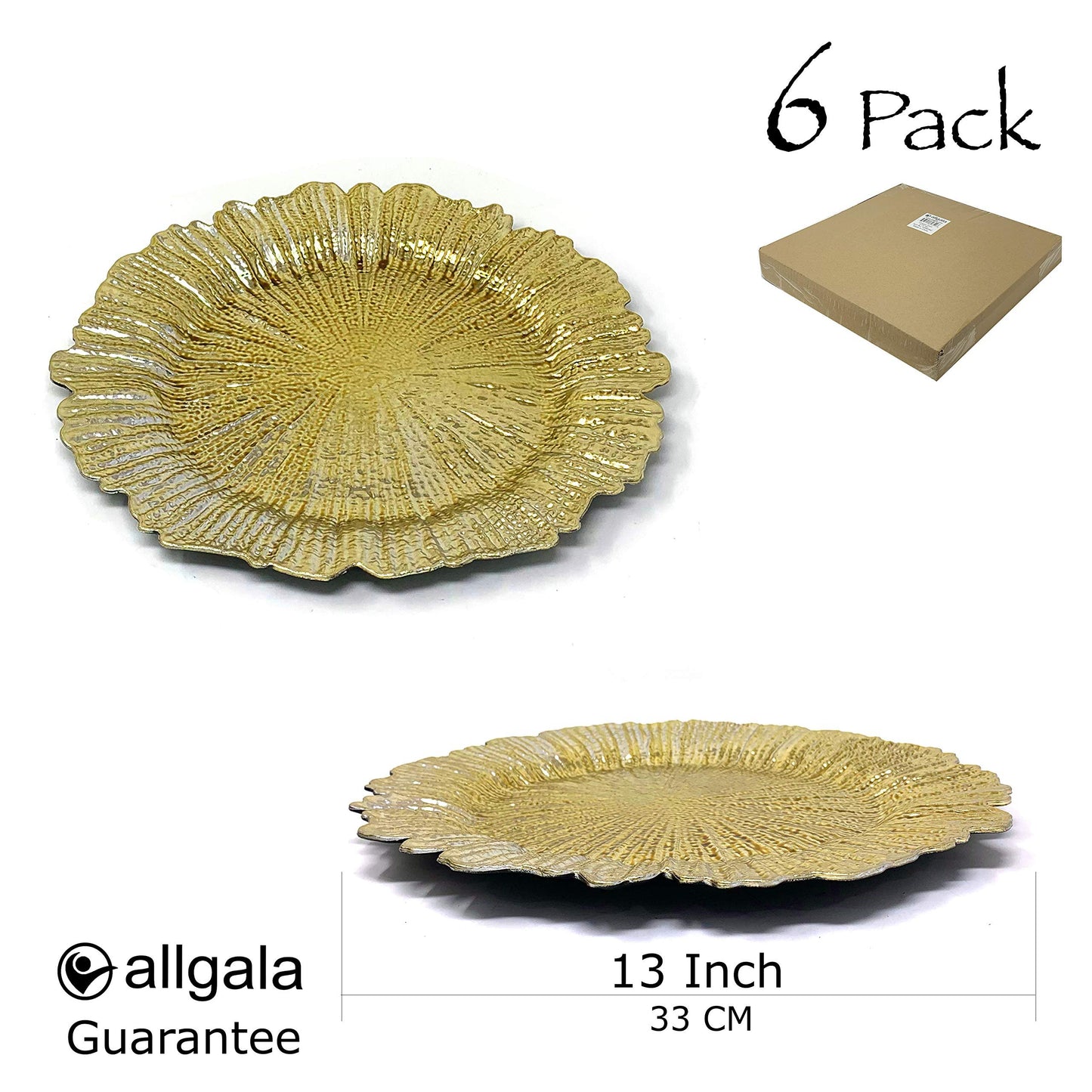 allgala Heavy Quality Round Charger Plates - Elegant Gold Chargers for Dinner Plates