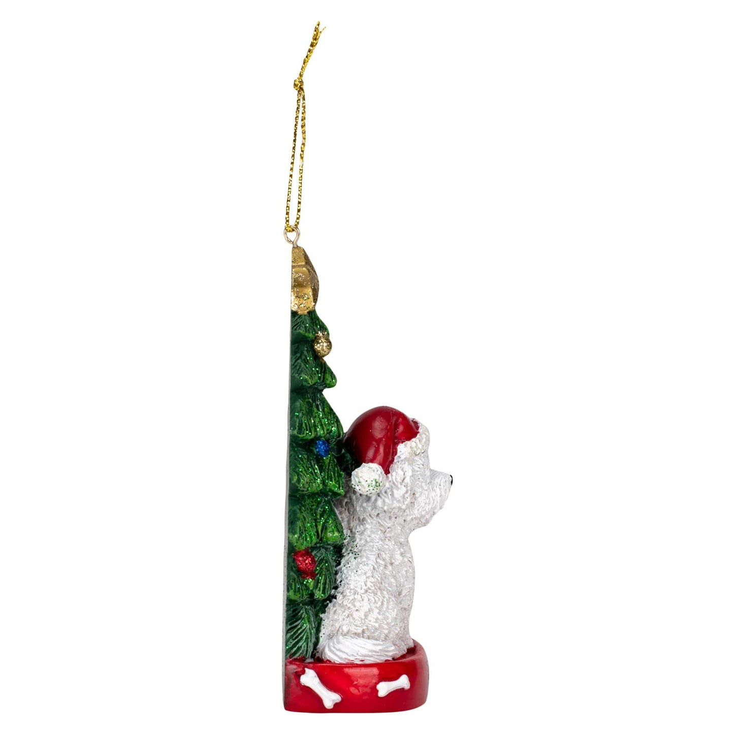 Bichon Frise Wearing Santa Hat with Christmas Tree Ornament C7615BF New