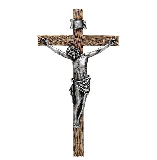 Joseph's Studio by Roman Inc., Crosses and Crucifixes Collection, 8.25" H Antique Silver Crucifix,Religious Statue, Prayer Home Décor (8x4x1)