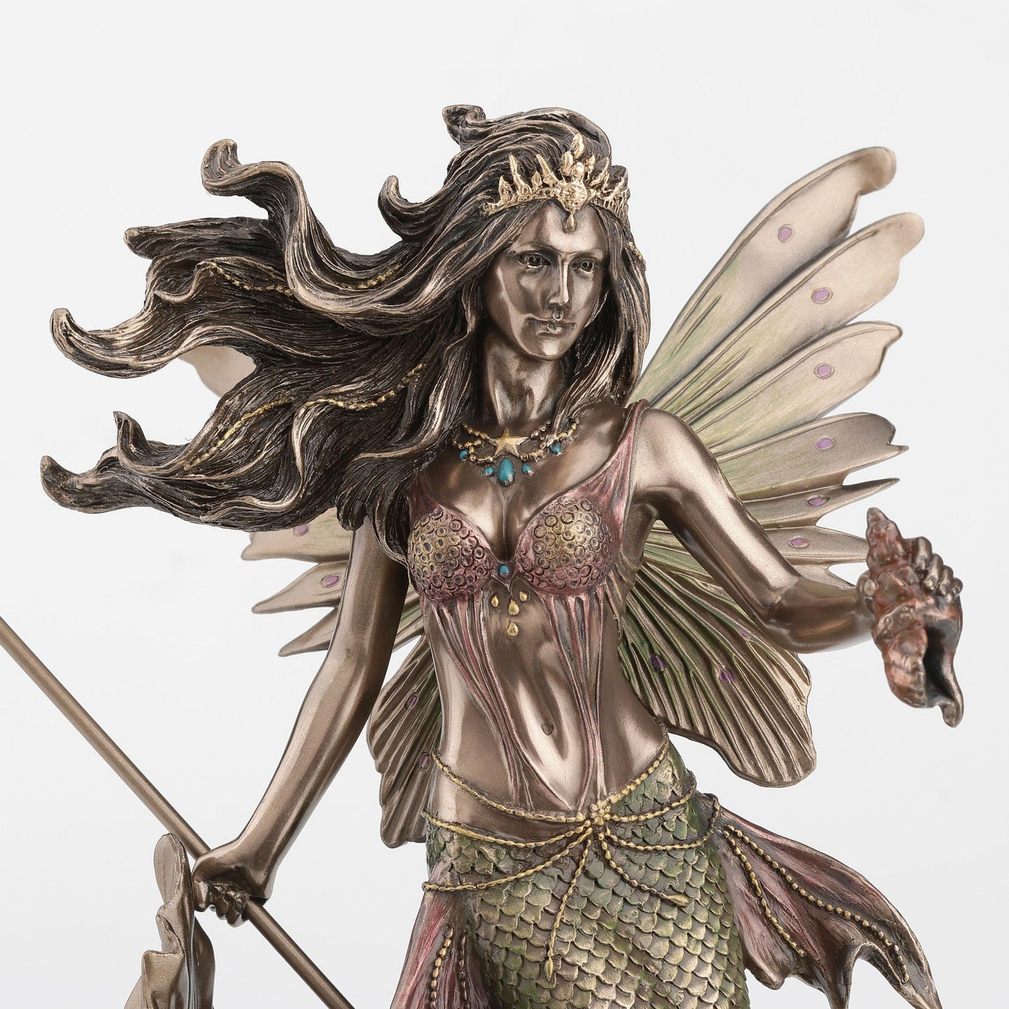 Veronese Design 9 1/8 Inch Queen Mermaid Fairy Holding Trident Cold Cast Resin Bronze Finish Sculpture