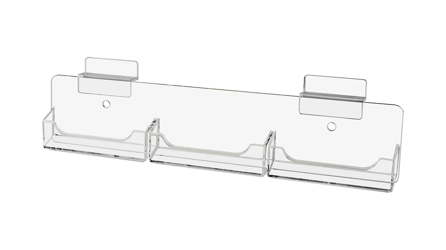Marketing Holders Slatwall Business Card Holder 3 Pocket Organizer for Displaying 3.5" x 2" Contact Cards at Trade Shows and Expos Clear Acrylic Space Saving Rack