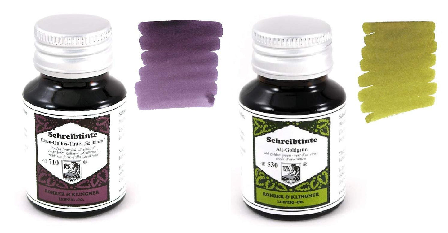 Rohrer & Klingner - 50ml Bottle Fountain Pen Ink Set - 2X Bottles - Alt-Goldgrun & Scabiosa