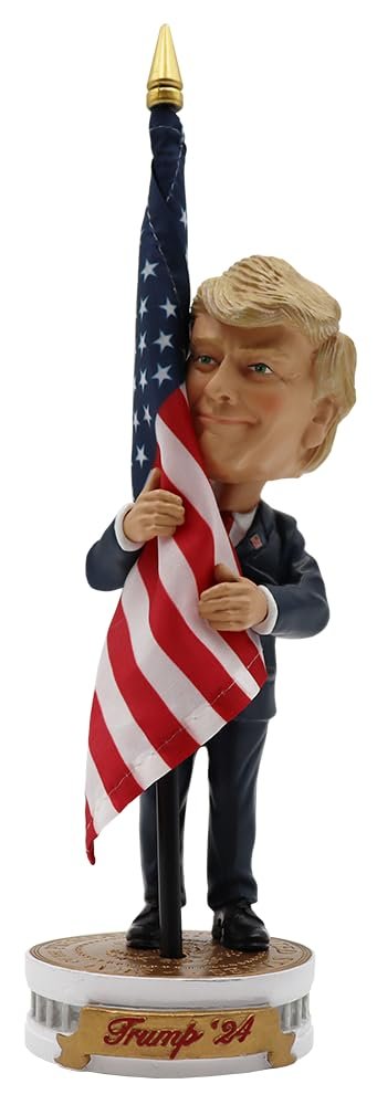 Proud Patriots Donald Trump Bobblehead | (Trump Holding American Flag - Cloth Flag Included)