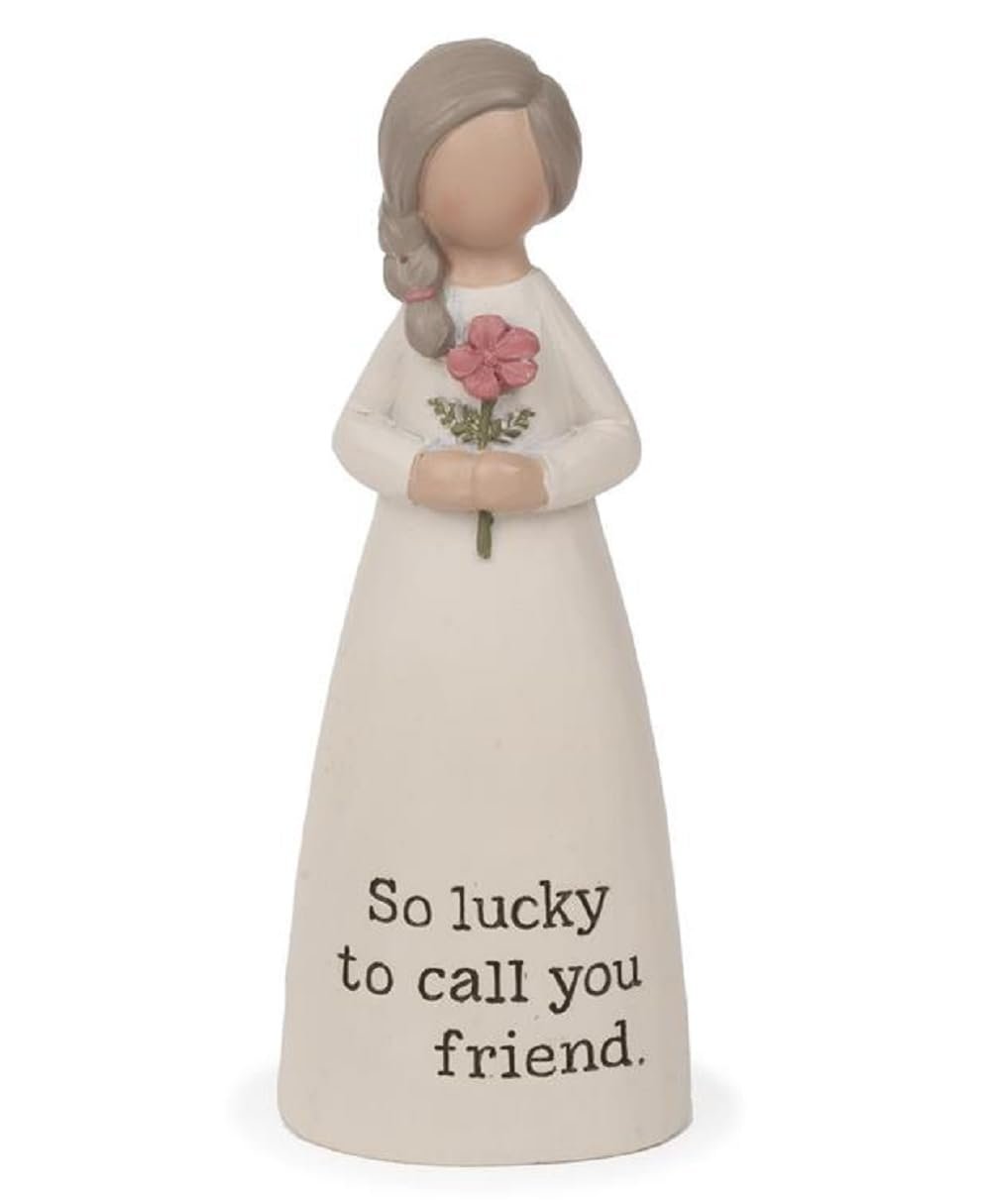 Blossom Bucket Lucky to Call You Friend Mini Angel Figurine, 4.25-inch Height, Resin, Home, Home Décor