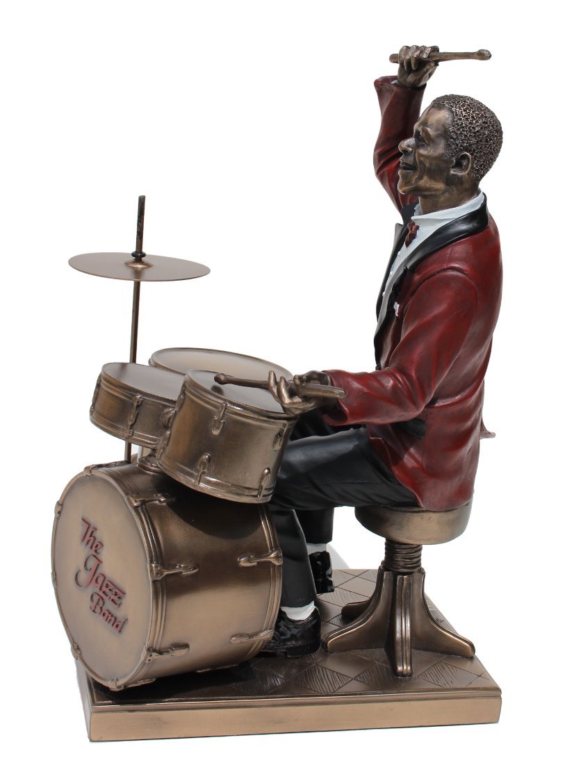 US 10.75 Inch Drum Player Cold Cast Decorative Figurine, Bronze Color