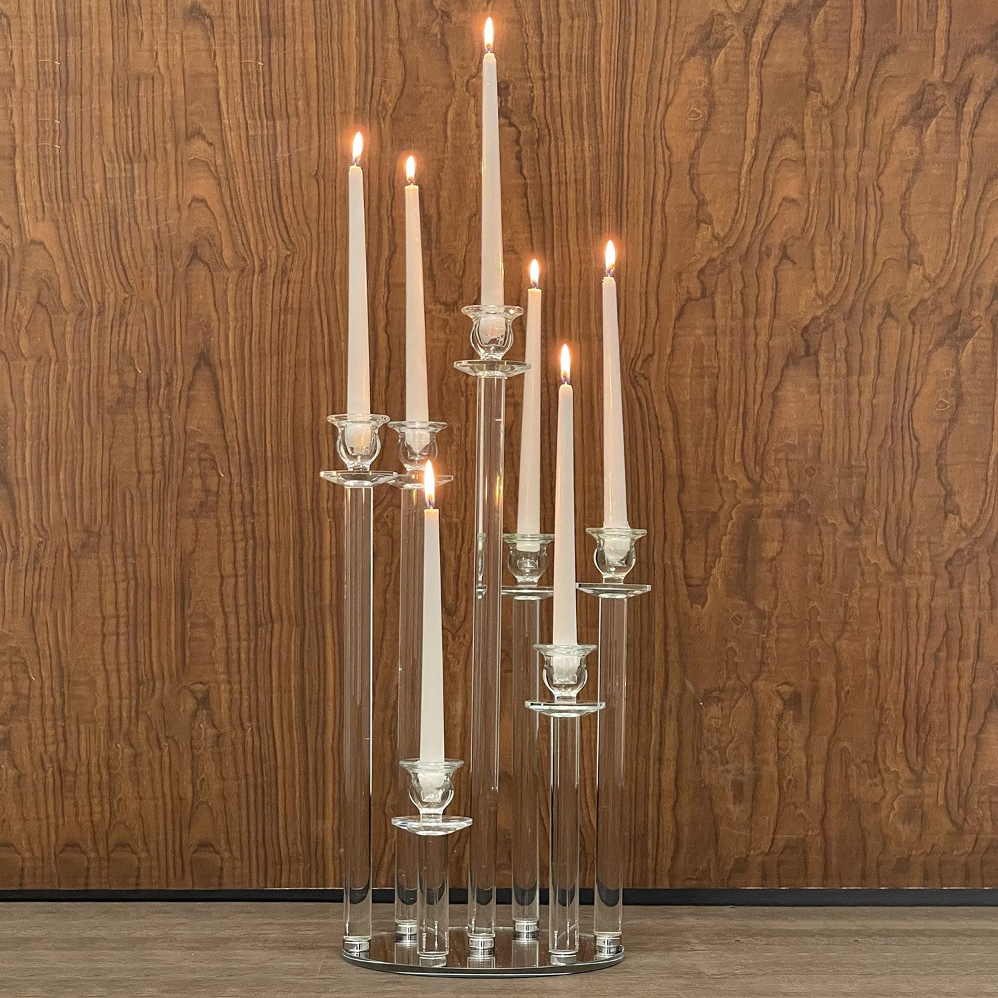 Allgala 23Inch (58CM) Glass Candleabra Tall 7-Cup Crystal Solid Glass Cylinder Tube Rod Candle Holder for Taper-Candle Candlesticks for Home Party Event Wedding Bridal Shower