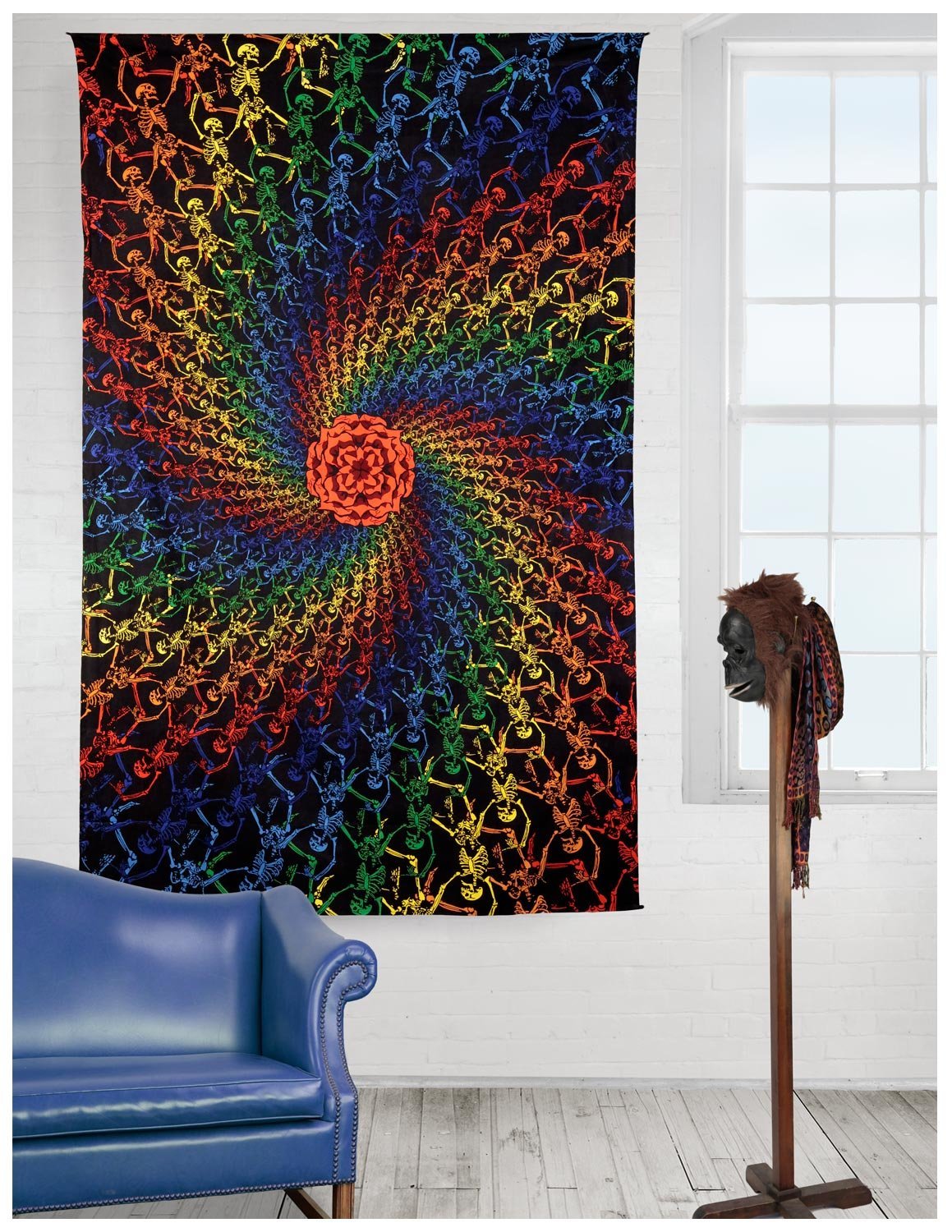 Sunshine Joy 3D Rainbow Skeletons Spiral Tapestry Tablecloth Wall Art Beach Sheet Huge 60x90 Inches - Amazing 3D Effects