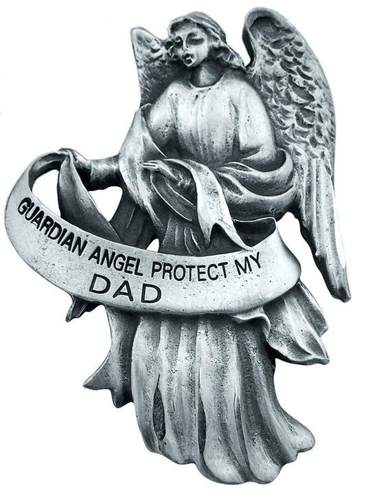 WJ Hirten Pewter Guardian Angel Visor Clip, 2 1/2 Inch - Protect My Dad Silver