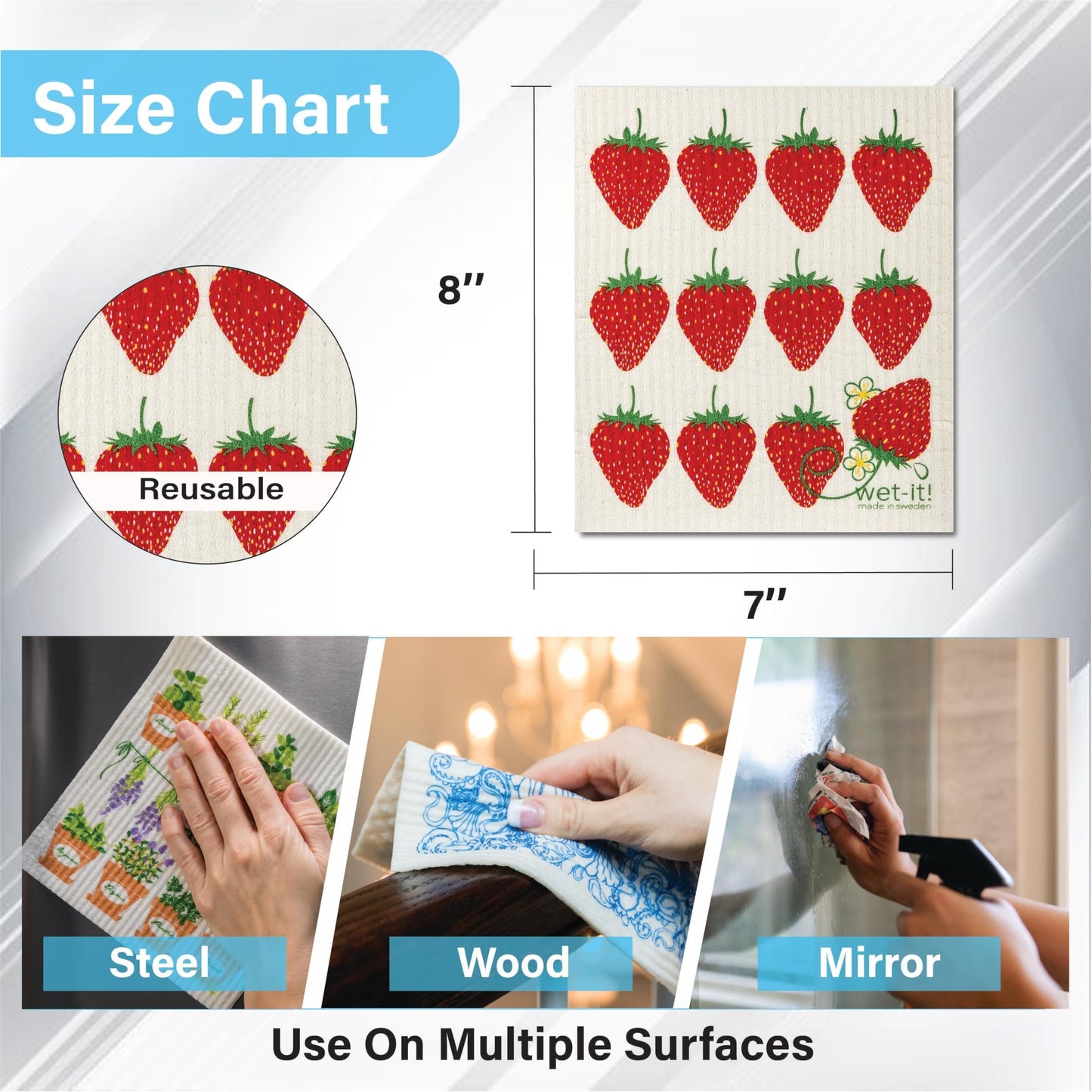 Wet-It! Swedish Dishcloth States – Reusable Paper Towels, Highly Absorbent & Biodegradable Dish Cloths, Non-Scratch, Durable, Machine Washable Cleaning Towels