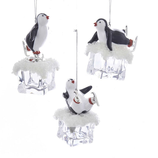 Kurt Adler 4.25" Plstc Penguin On Ice Ornament 3/A