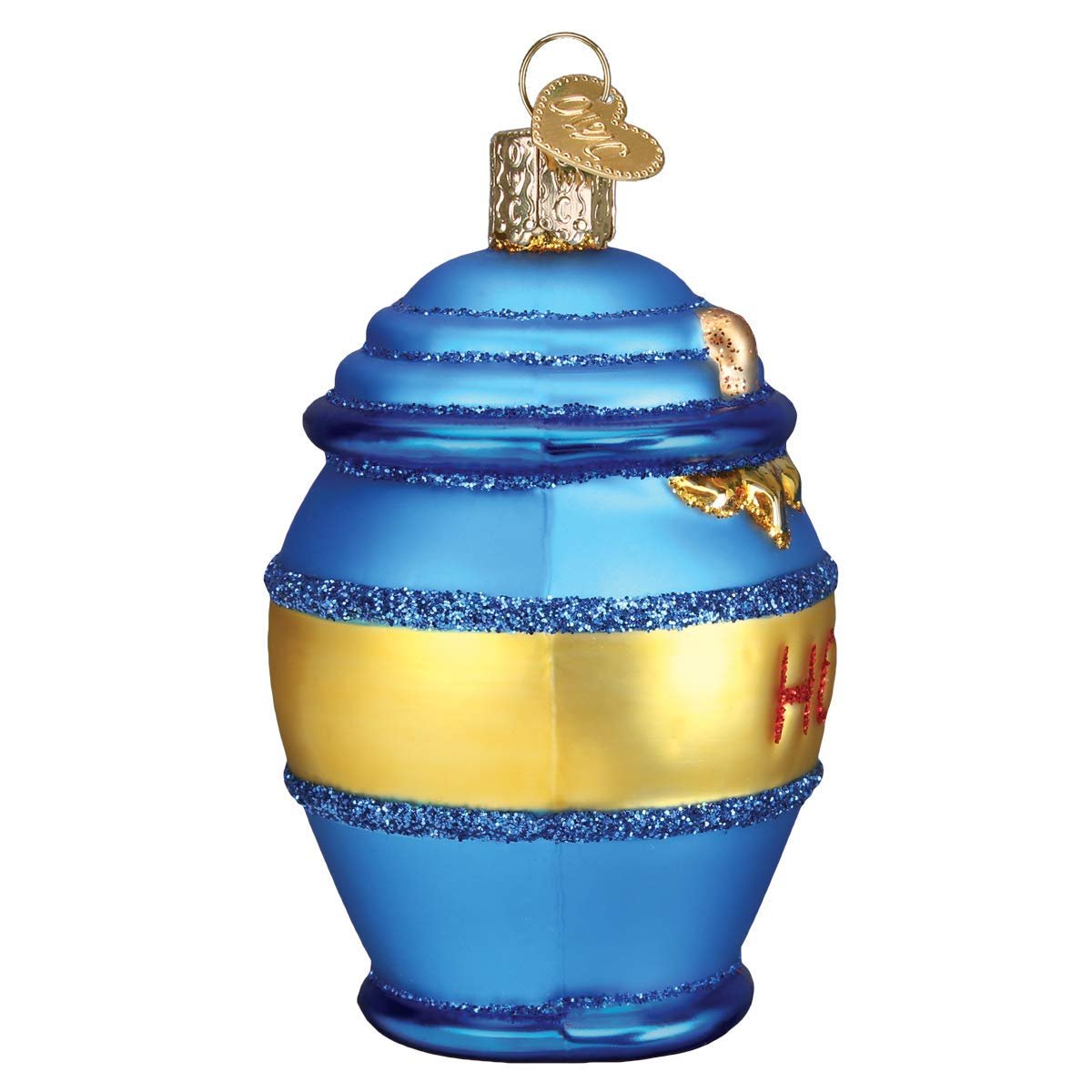 Old World Christmas Bee Collection Glass Blown Ornament for Christmas Tree, Honey Pot