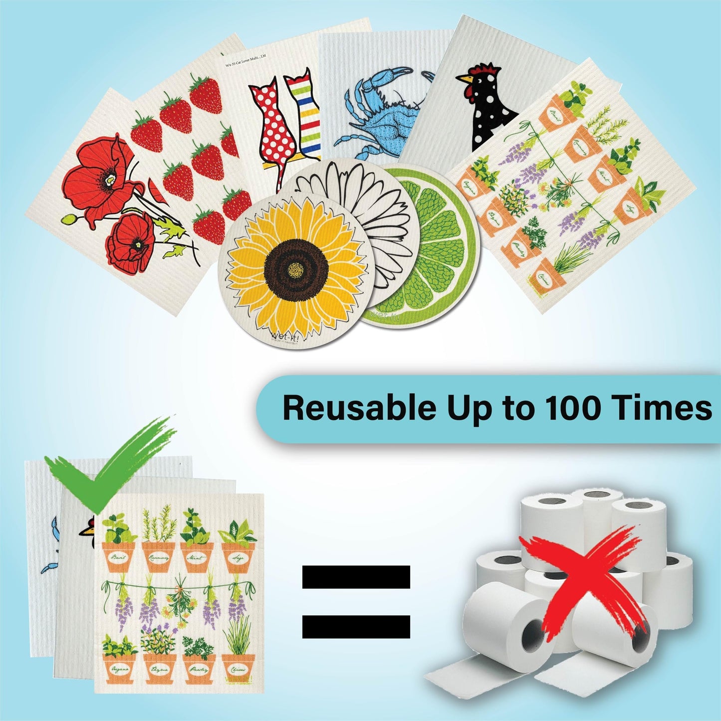 Wet-It! Swedish Dishcloth States – Reusable Paper Towels, Highly Absorbent & Biodegradable Dish Cloths, Non-Scratch, Durable, Machine Washable Cleaning Towels