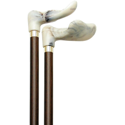 Palm Grip Cane Walnut Shaft White Marbleized Handle -Affordable Gift! Item #DHAR-9132600