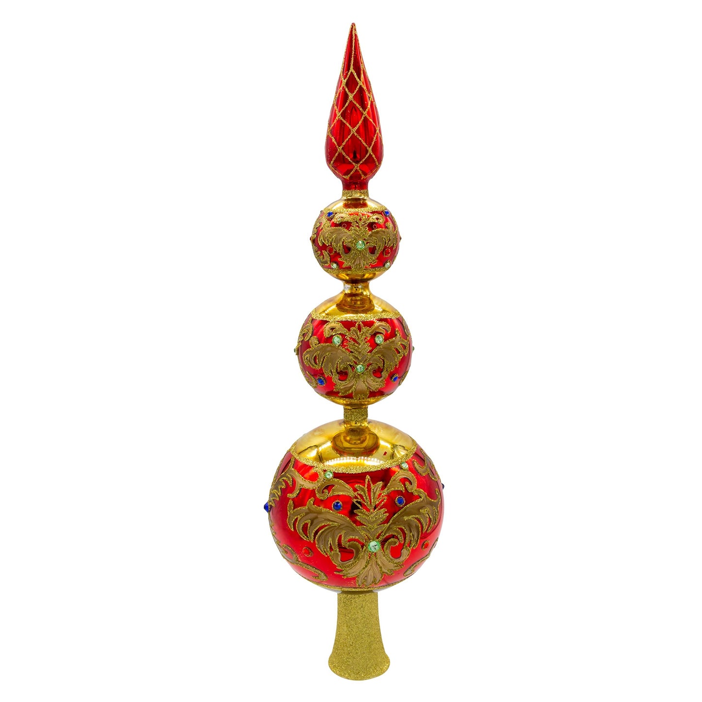 Kurt Adler 15.75-Inch Bellissimo Glass Red and Gold Tree Topper