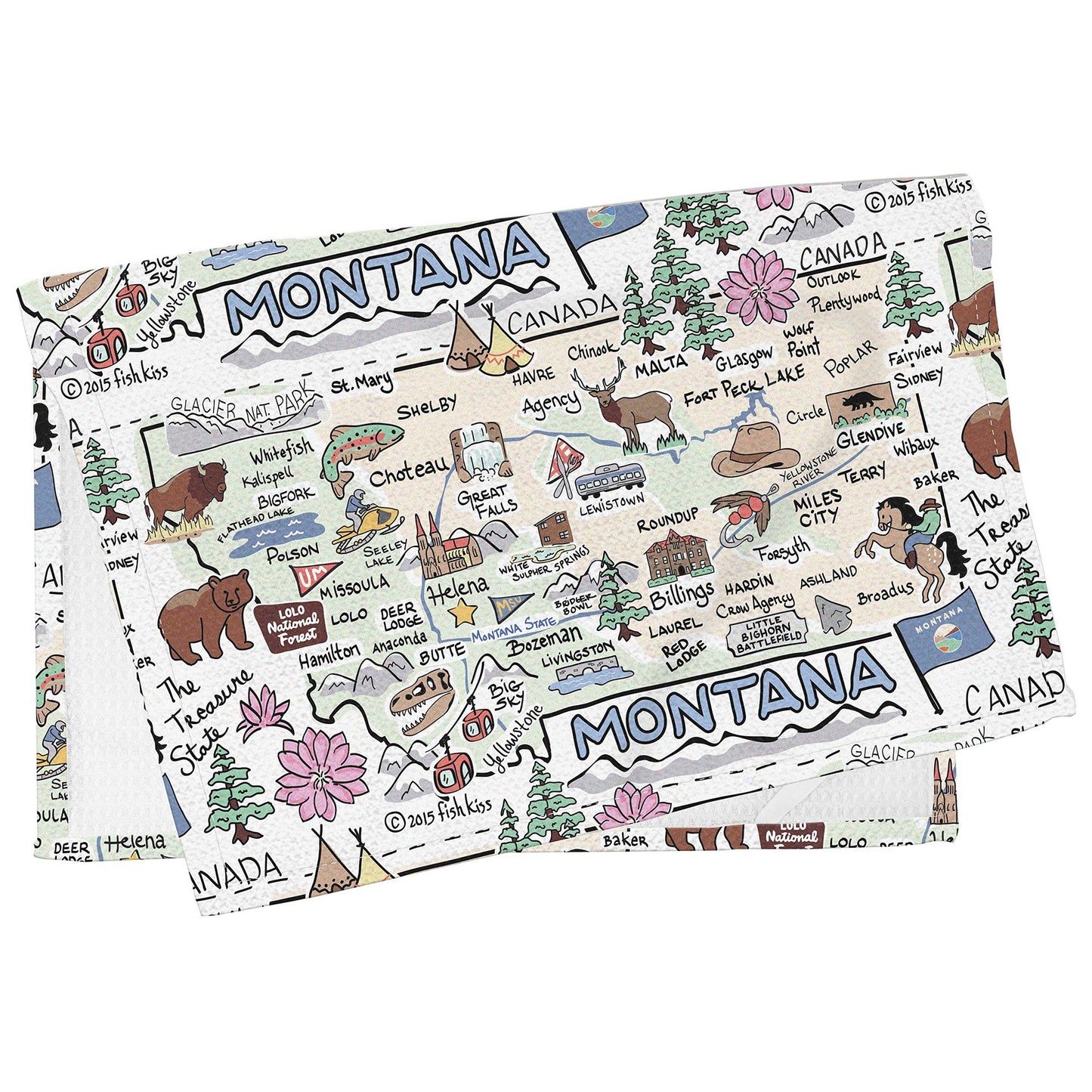 Fish Kiss 16"x24" Map Towel is 100% Microfiber Waffle Weave Help You Explore in Detail – Our Super Absorbent & Soft, Machine Washable State Map Towel is Stain & Wrinkle Resistant