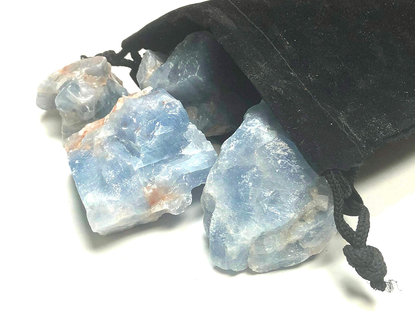 Zentron Crystal Collection Rough Blue Calcite Stones - Large 1" Pieces in Velvet Bag
