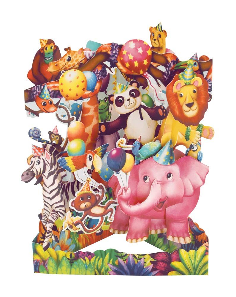 Boston International Santoro Swing 3D Pop-Up Greeting Card, Animal Party, 6 x 8 Inches, Animal Party