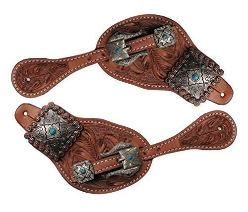 Showman Ladies Tooled Leather Spur Straps w/Vintage Conchos and Buckles