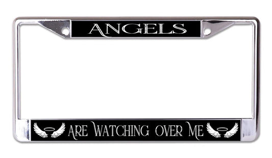 Angels are Watching Over Me White Wings Chrome License Plate Frame