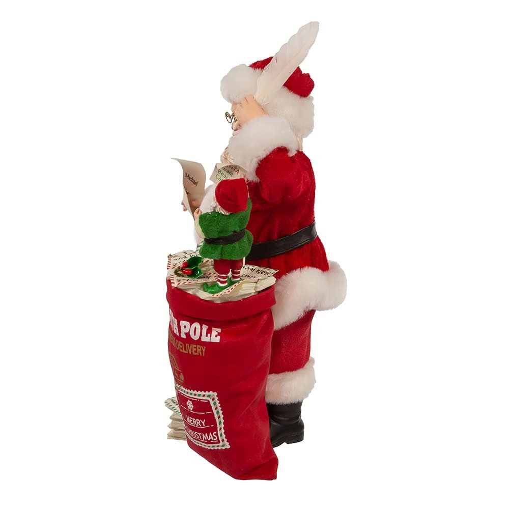 Kurt Adler 10.5-Inch Fabriché Santa with Mail and Elf, Red