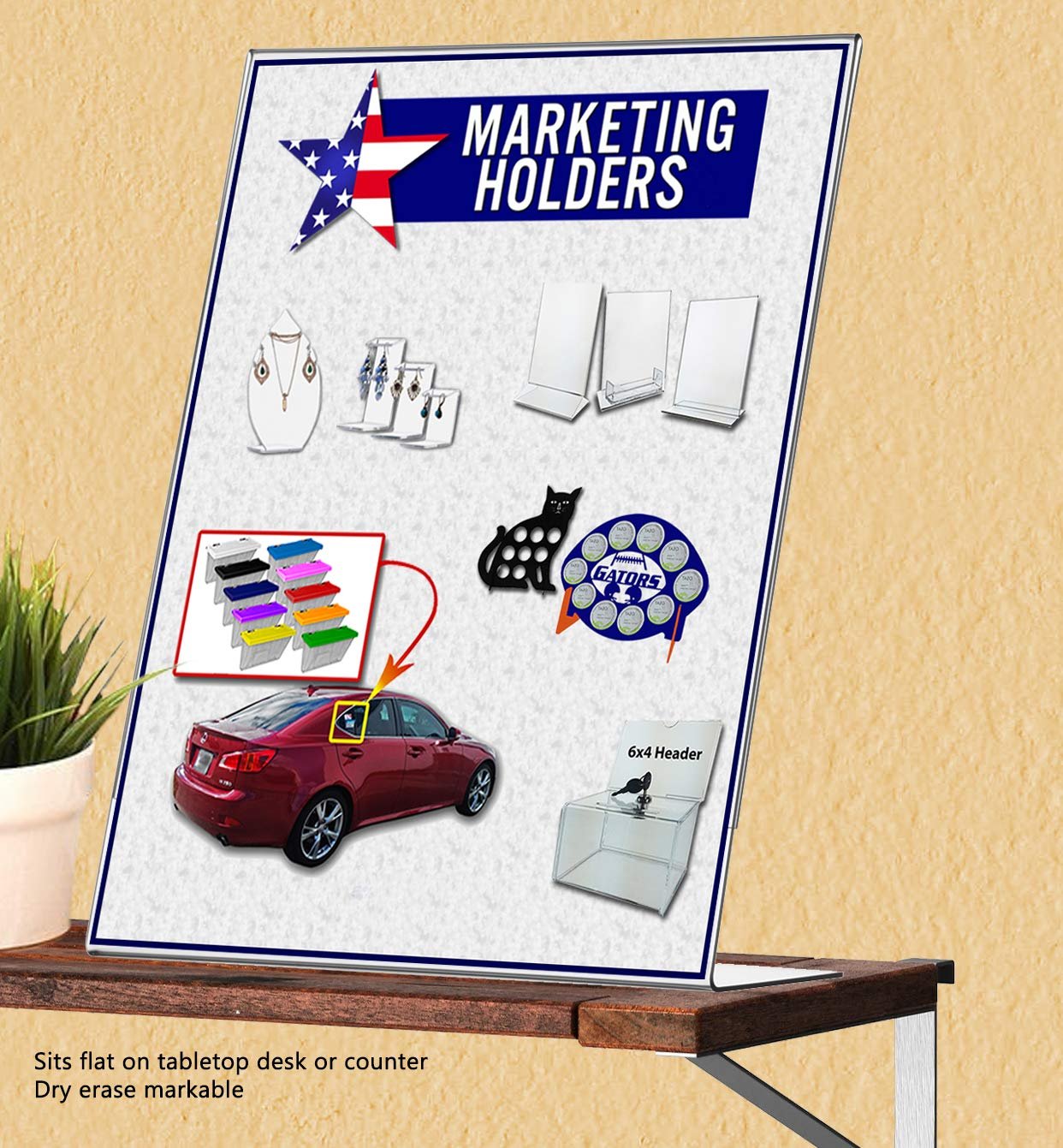 Marketing Holders Sign Holder Display Stand 11 x 14 Table Top Side Loading Slanted Back Large Printed Media Business Signage for Retail Locations Offices and Medical Complexes