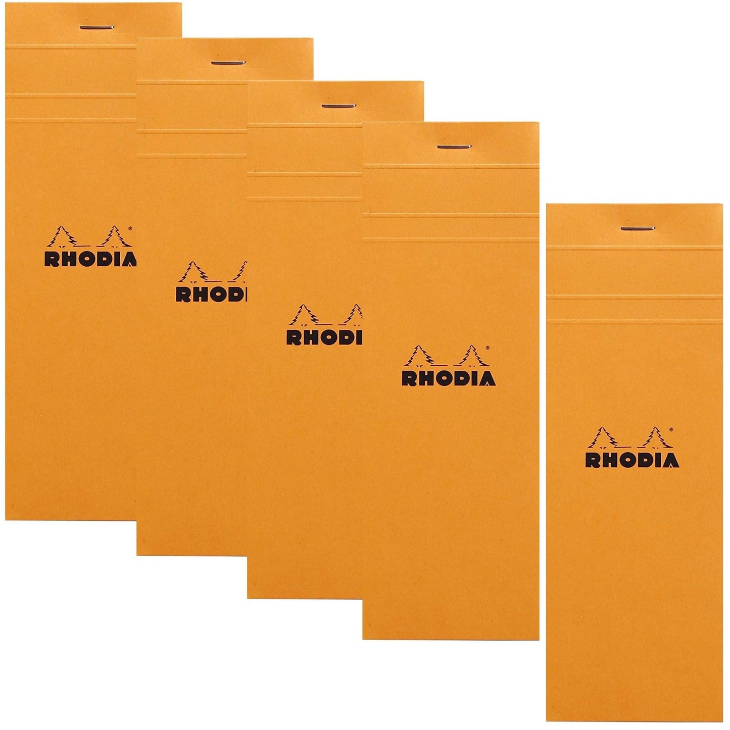 Rhodia Staplebound Notepad - Graph 80 sheets - 3 x 8 1/4 - Orange cover, Pack of 5