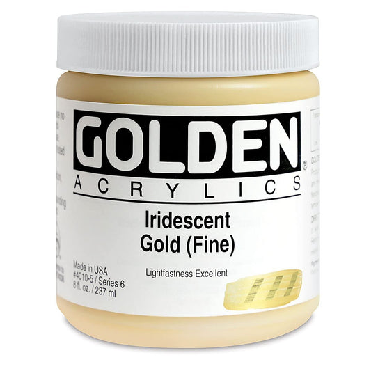 Heavy Body Acrylics by GOLDEN, Iridescent Gold (Fine), 8 fl. oz. Jar, Professional Acrylic Paint, Semi-Transparent