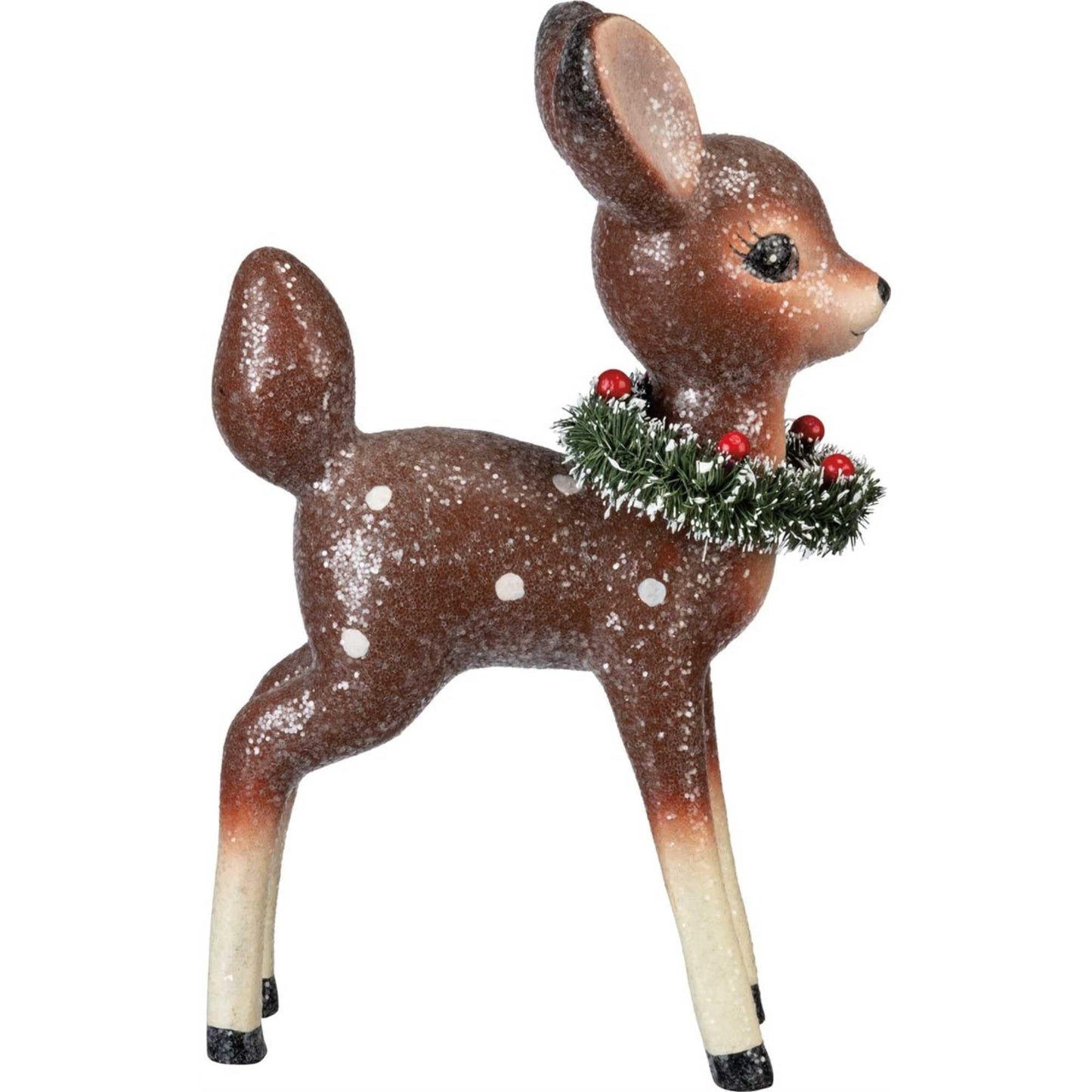 Primitives by Kathy Christmas Standing Deer Polyresin Sisal Wreath Berries Glitter - One Figurine 9.25 Inches - 104306 - Brown