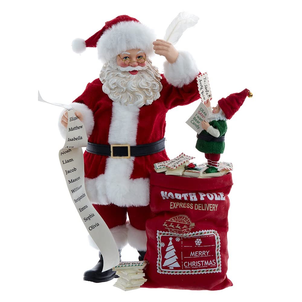 Kurt Adler 10.5-Inch Fabriché Santa with Mail and Elf, Red
