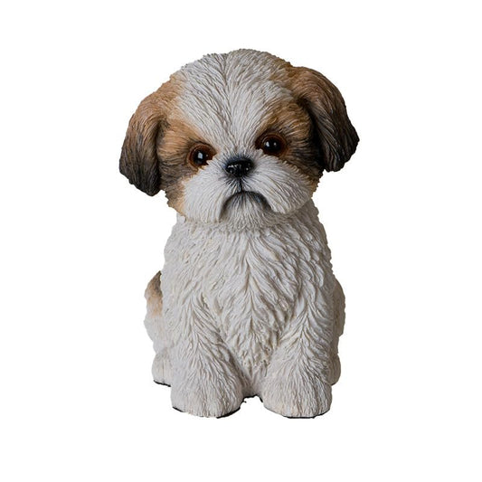 Pacific Giftware Decorative Realistic Shih Tzu Dog Figurine, White and Brown Resin Puppy Statue, Adorable Small Dog Collectible, Hand-Painted Indoor Home Decor 5.75" H