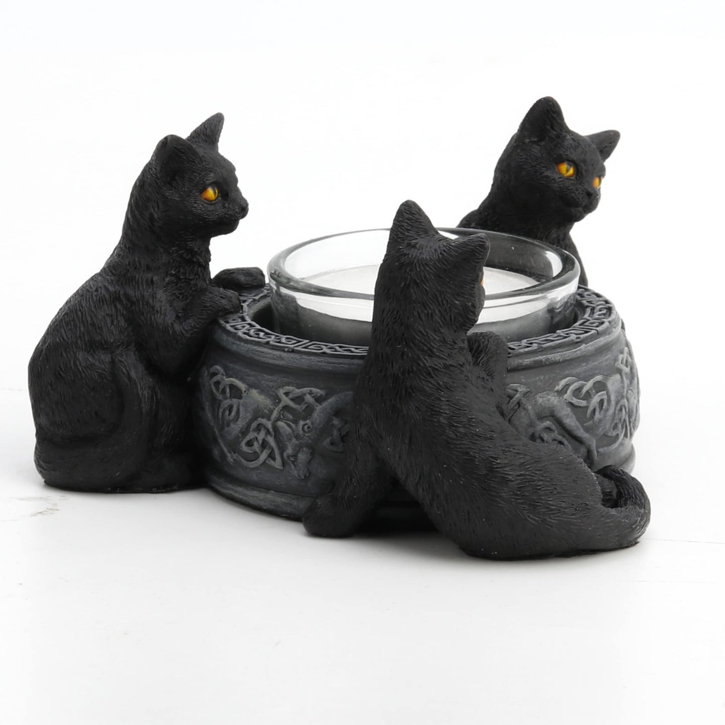Veronese Design 2 Inch Black Cats Candle Tea Light Holder Resin Hand Painted Figurine