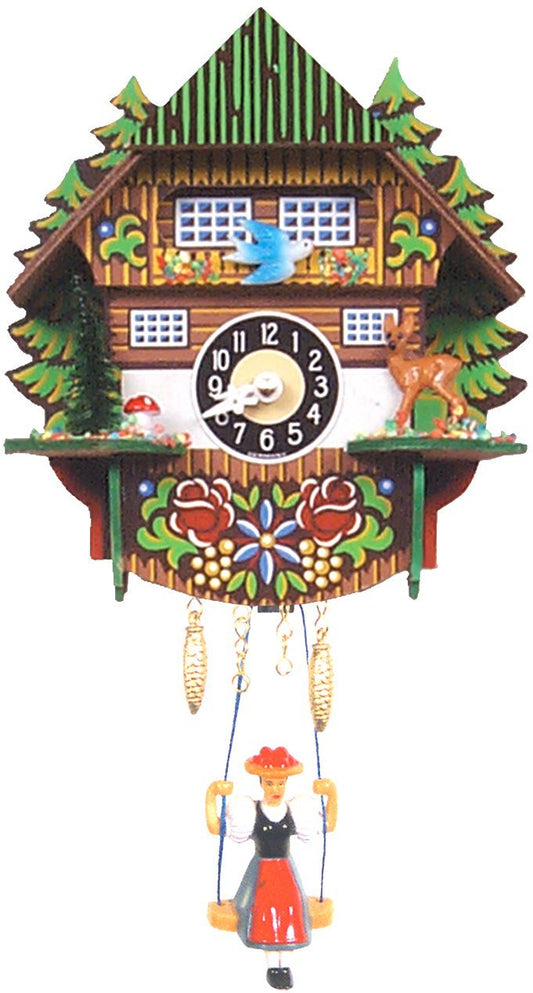 Alexander Taron 0144SQ Engstler Battery-Operated Clock-Mini Size with Music/Chimes-6.5" H x 5.5" W x 3.5" D, Brown