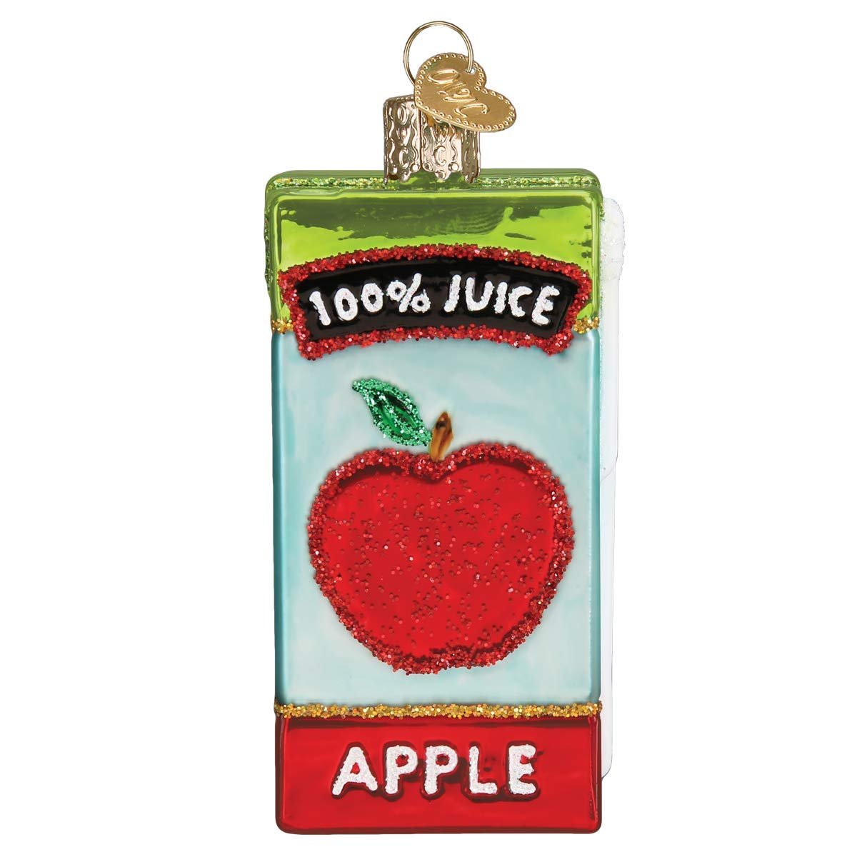 Old World Christmas Apple Juice Box Glass Ornament Free Box 32426 New