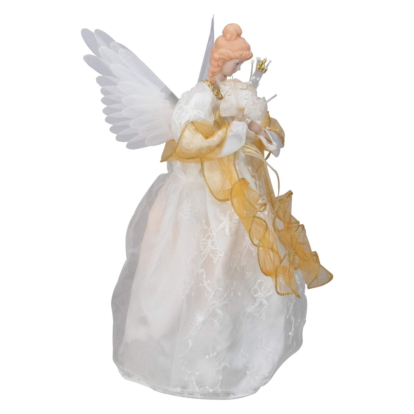 Kurt Adler 14-Inch Fiber Optic Ivory and Gold Animated Angel Treetop