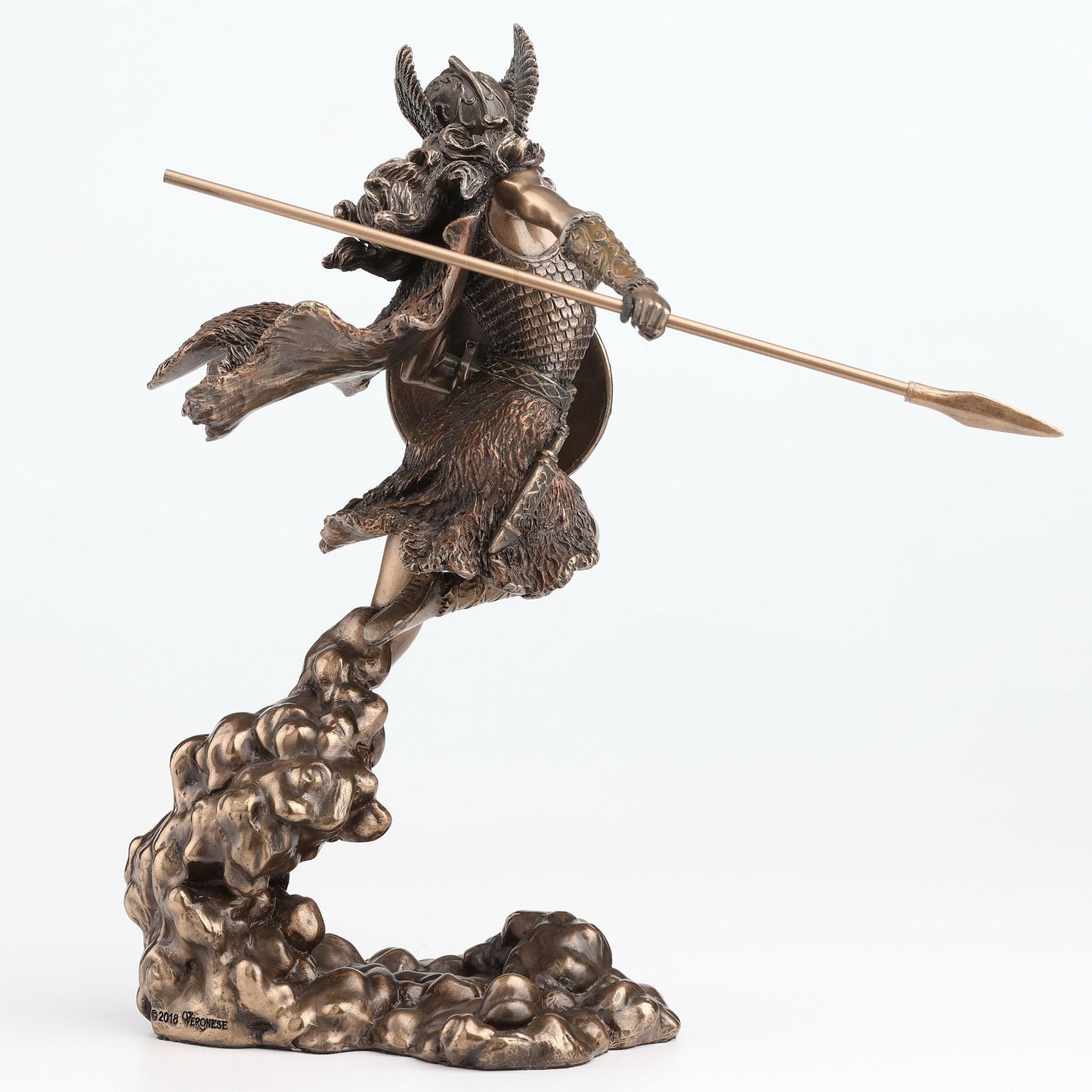 Veronese Design 9 1/4 Inch Norse Goddess Valkyrie Wielding Spear and Shield Cold Cast Resin Bronze Finish Statue Sculpture