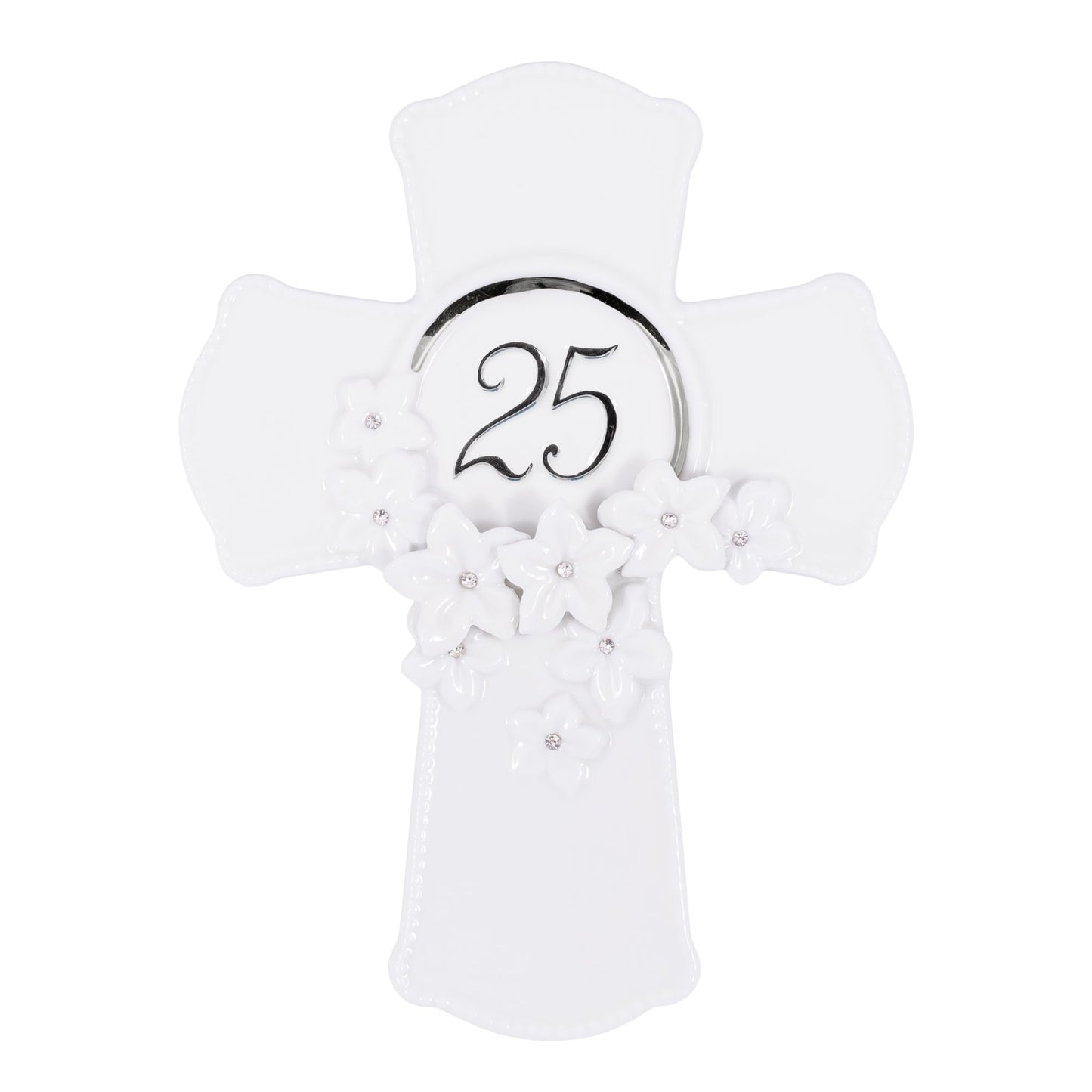 7"H 25th Anniversary Cross Love In Blooms by Roman