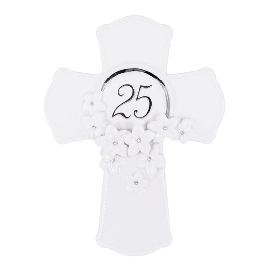 7"H 25th Anniversary Cross Love In Blooms by Roman