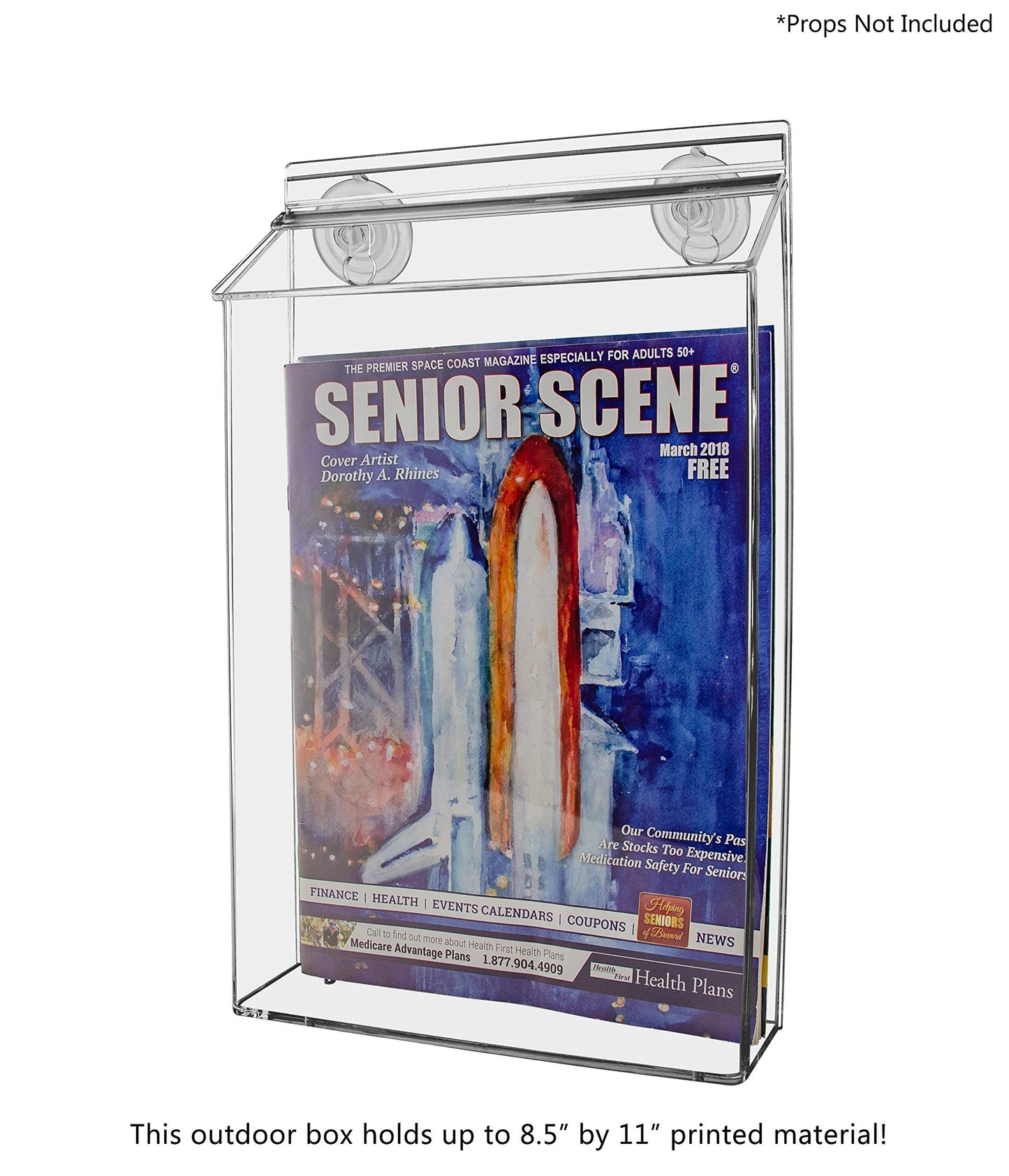 Marketing Holders Suction Cup Outdoor Literature Holder 8.5" W x 11" H Window Mount Real Estate Inspector Real Estate Agent Builders Restaurants Store Menu Pamphlets Display Bin for Business