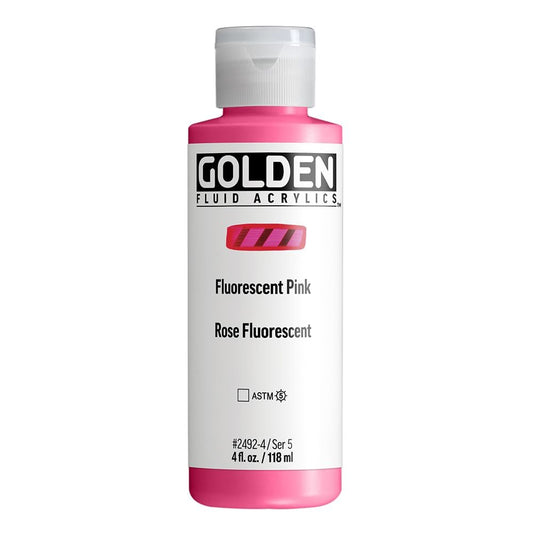 Fluid Acrylics by GOLDEN, Fluorescent Pink, 4 fl. oz. Bottle, Professional Acrylic Paint, Transparent