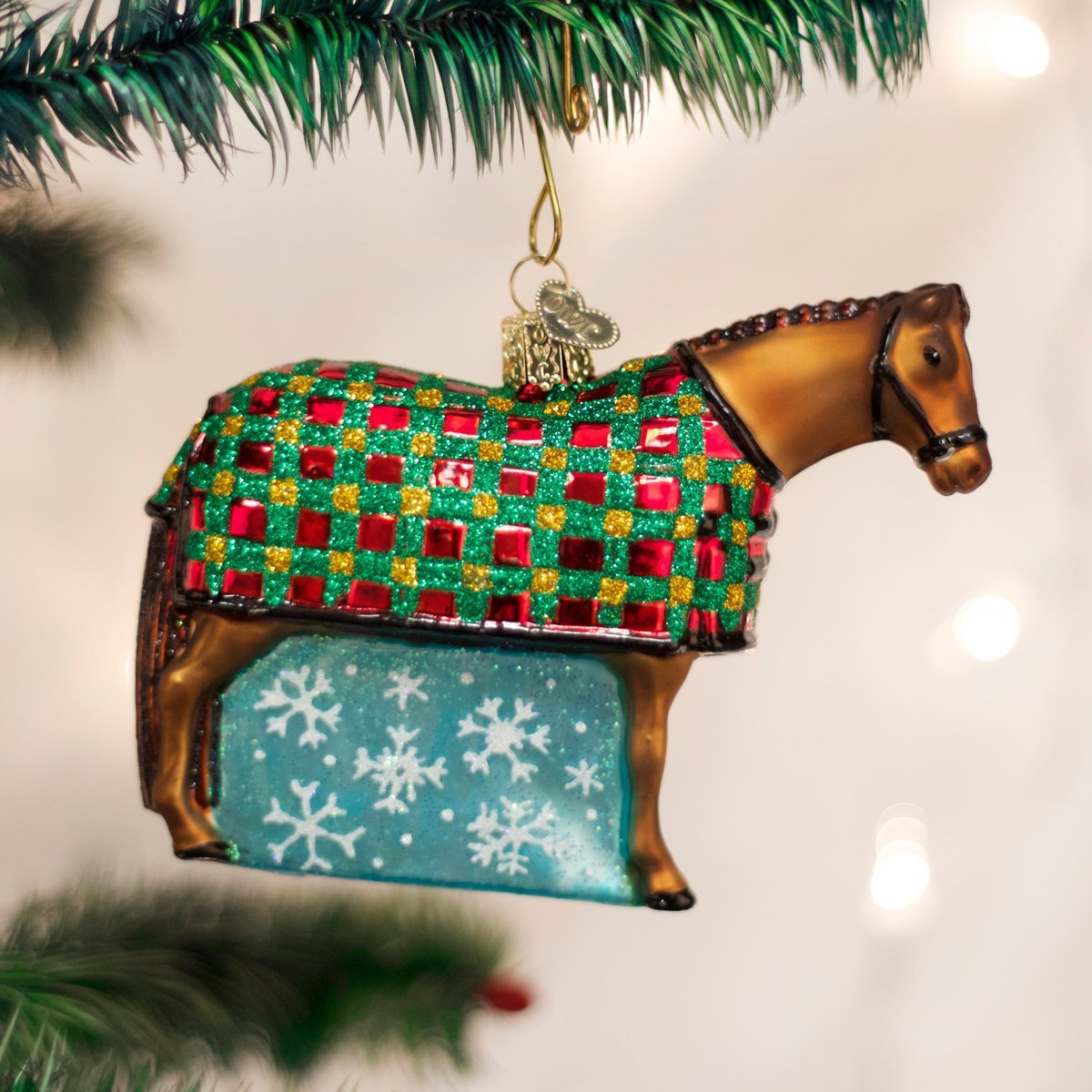 Old World Christmas Horse with Wreath Glass Blown Ornament