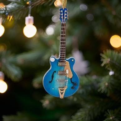 Broadway Gift Co Navy Fade Electric Guitar 5 inch Wood Hanging Ornament with Red Gift Box