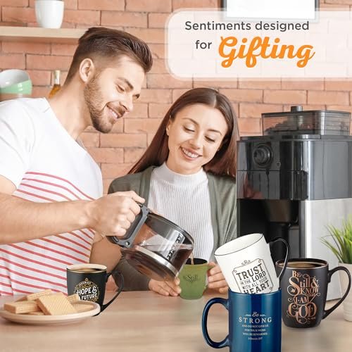Christian Art Gifts Large Ceramic Coffee & Tea Mugs for Men & Women with Inspirational Scripture, Durable Easy Hold Handle Non-toxic, Lead/Cadmium-free, Multicolor Novelty Drinkware, 14 oz.